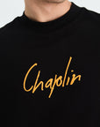 Chaplin Aplikeli Oversize Siyah Tshirt 4778