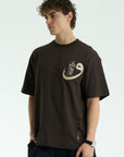 Yüksek Baskılı Eva Nakışlı Kahve Oversize Tshirt 5105