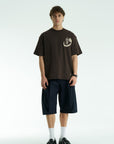Yüksek Baskılı Eva Nakışlı Kahve Oversize Tshirt 5105