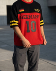 Almanya Aplikeli Triko Oversize Kırmızı Tshirt