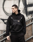 Çanta Cepli Siyah Oversize Kapüşonlu Sweatshirt Jogger Takım
