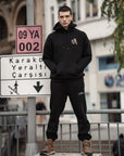 Gotik Baskılı Siyah Oversize Kapüşonlu Sweatshirt Jogger Takım