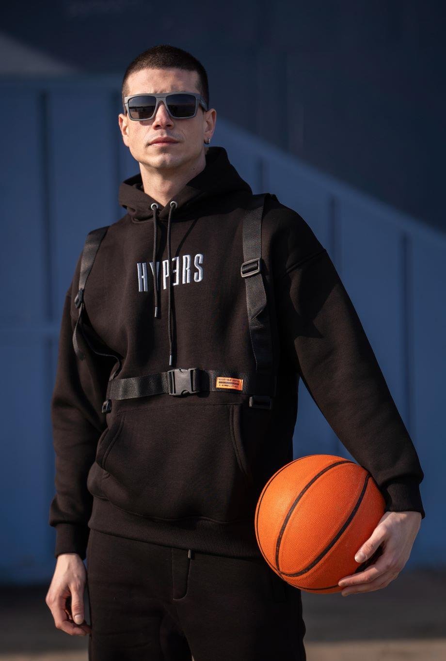 Palaskalı Klipsli Kapüşonlu Siyah Erkek Oversize Sweatshirt