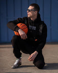 Palaskalı Klipsli Siyah Kapüşonlu Sweatshirt Jogger Takım