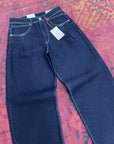 Pile Detaylı Kontrast Baggy Fit Erkek Lacivert Kot Pantolon 17255-1