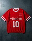 Türkiye Aplikeli Triko Oversize Kırmızı Tshirt