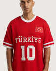 Türkiye Aplikeli Triko Oversize Kırmızı Tshirt