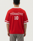 Türkiye Aplikeli Triko Oversize Kırmızı Tshirt