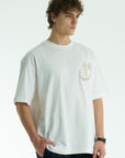 Yüksek Baskılı Eva Nakışlı Ekru Oversize Tshirt 5105
