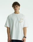 Yüksek Baskılı Eva Nakışlı Ekru Oversize Tshirt 5105