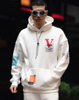 V Cool Baskılı Kapüşonlu Oversize Sweatshirt