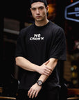 No Crown Baskılı Siyah Erkek Oversize Tshirt