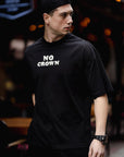 No Crown Baskılı Siyah Erkek Oversize Tshirt
