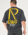 R Staff Baskılı Antrasit Yıkama Erkek Oversize Tshirt