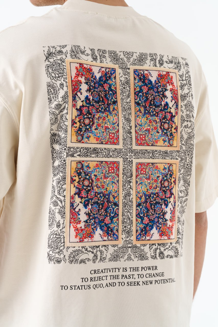 Etnik Desen Detaylı Taş Oversize Tshirt 4766