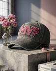 MVP Aplikeli Retro Yıkamalı Antrasit Cap Şapka