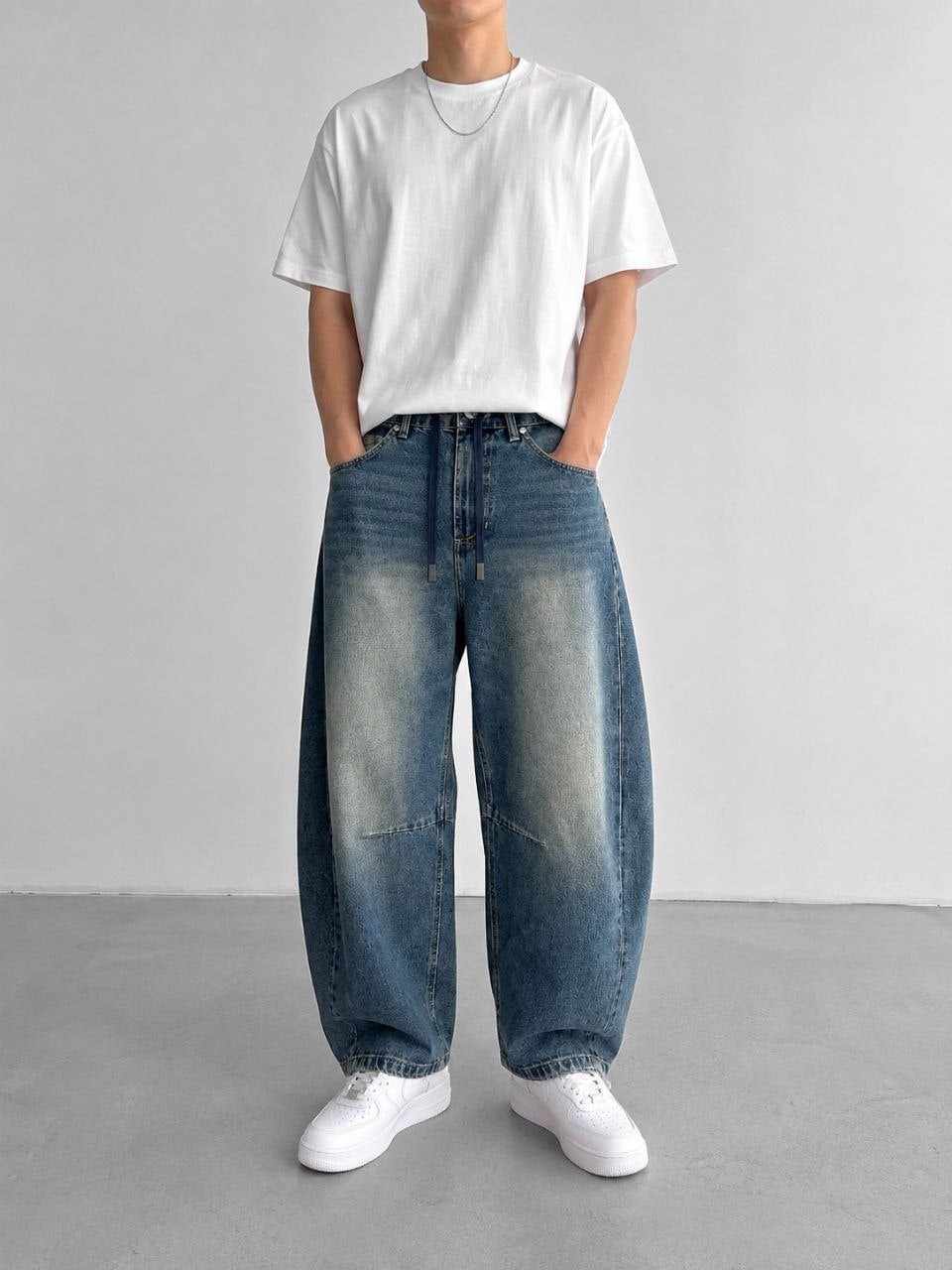 Bagcık Detaylı Super Baggy Koyu Mavi Erkek Kot Pantolon 17229-2