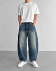 Bagcık Detaylı Super Baggy Koyu Mavi Erkek Kot Pantolon 17229-2