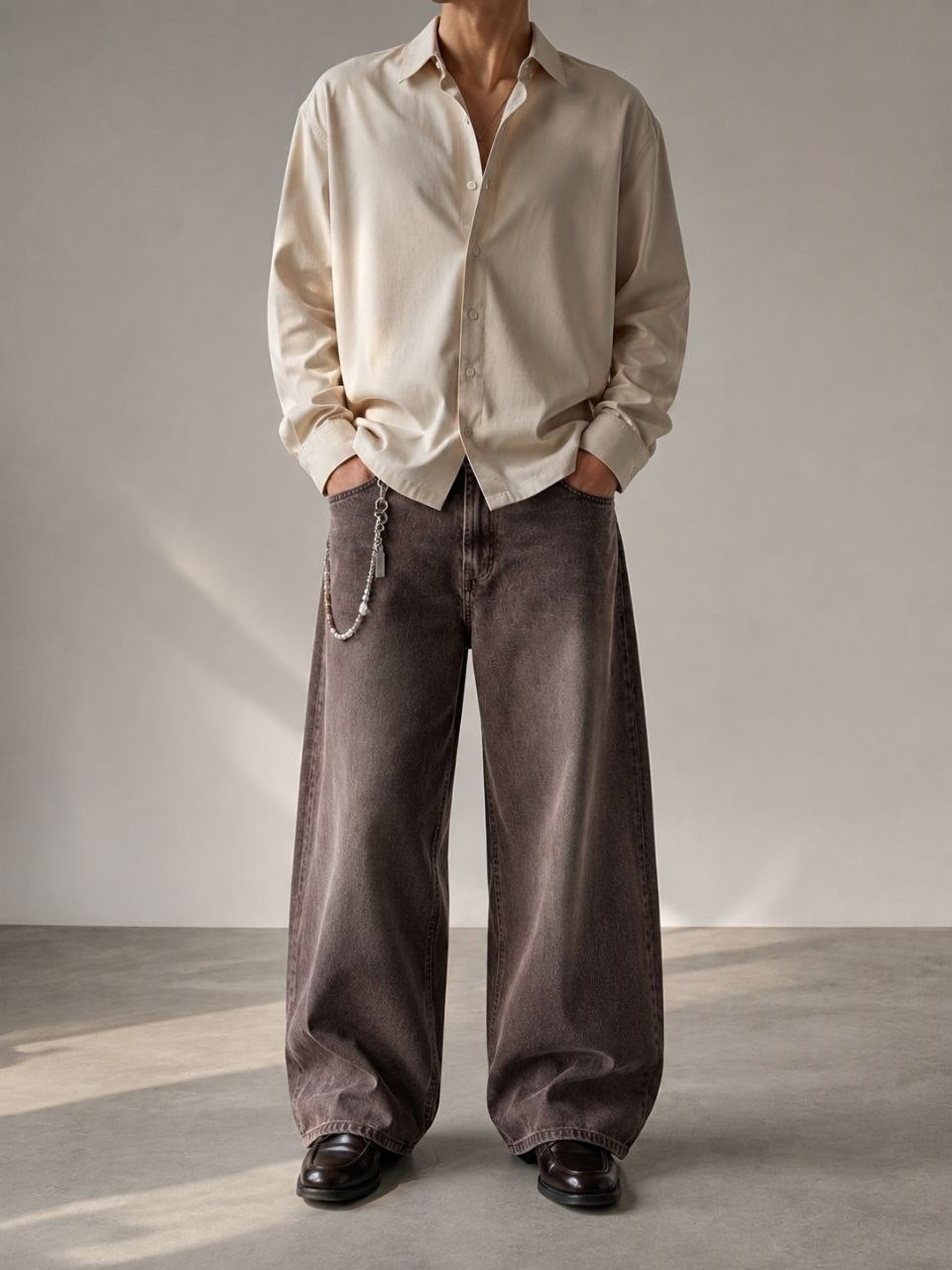 Wide Leg Super Baggy Kahve Erkek Kot Pantolon 17240-4