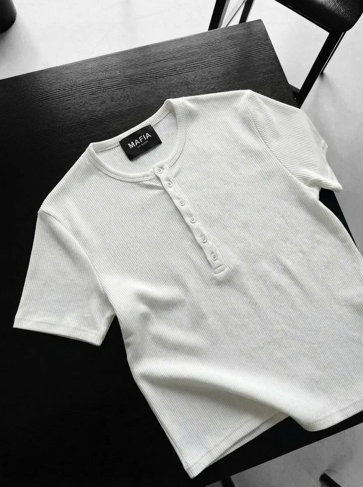 Slim Fit Düğmeli Henley Beyaz Tshirt 22338