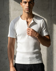 Slim Fit Düğmeli Henley Beyaz Tshirt 22338