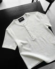 Slim Fit Düğmeli Henley Beyaz Tshirt 22338