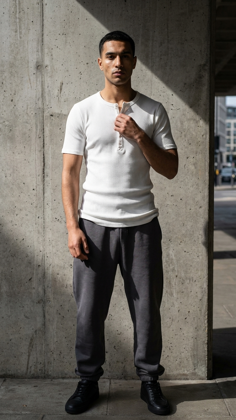 Slim Fit Düğmeli Henley Beyaz Tshirt 22338