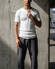 Slim Fit Düğmeli Henley Beyaz Tshirt 22338