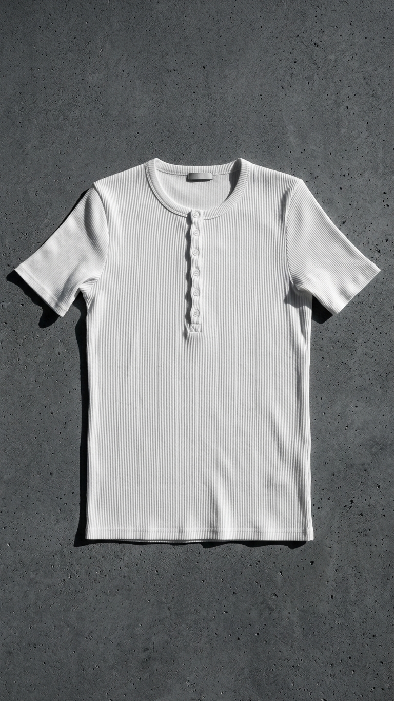 Slim Fit Düğmeli Henley Beyaz Tshirt 22338
