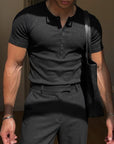 Slim Fit Düğmeli Henley Siyah Tshirt 22338