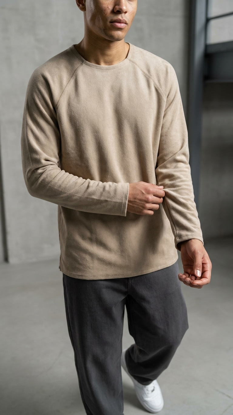 Geniş Yaka Reglan Kol Polar Erkek Bej Sweatshirt 257049