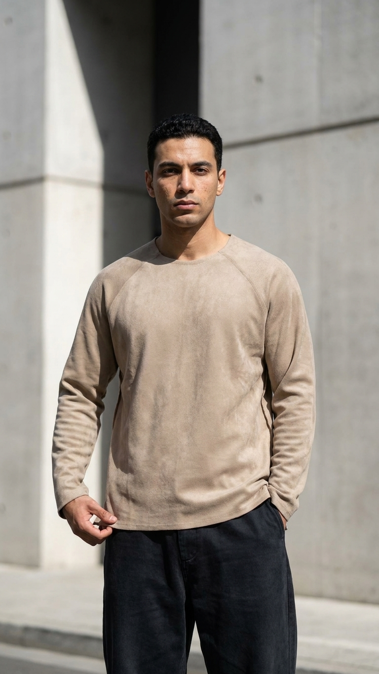 Geniş Yaka Reglan Kol Polar Erkek Bej Sweatshirt 257049