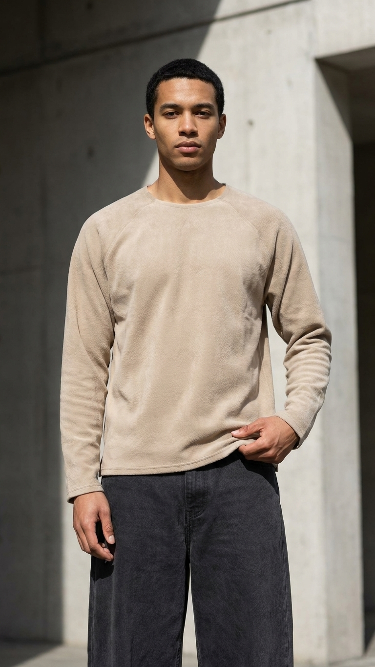 Geniş Yaka Reglan Kol Polar Erkek Bej Sweatshirt 257049