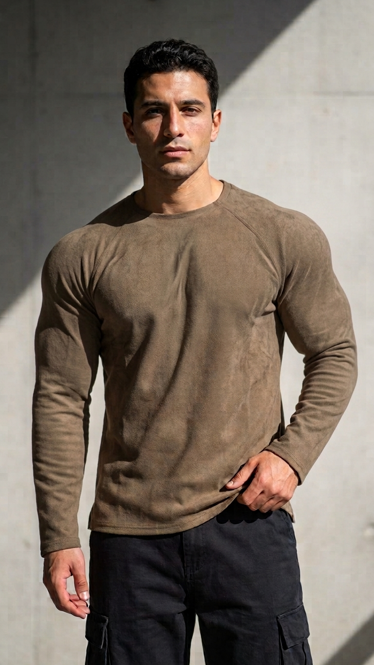 Geniş Yaka Reglan Kol Polar Erkek Kahve Sweatshirt 257049