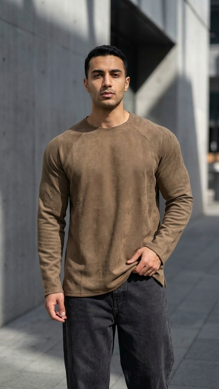 Geniş Yaka Reglan Kol Polar Erkek Kahve Sweatshirt 257049