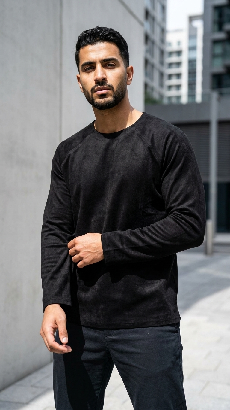 Geniş Yaka Reglan Kol Polar Erkek Siyah Sweatshirt 257049