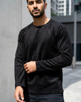 Geniş Yaka Reglan Kol Polar Erkek Siyah Sweatshirt 257049
