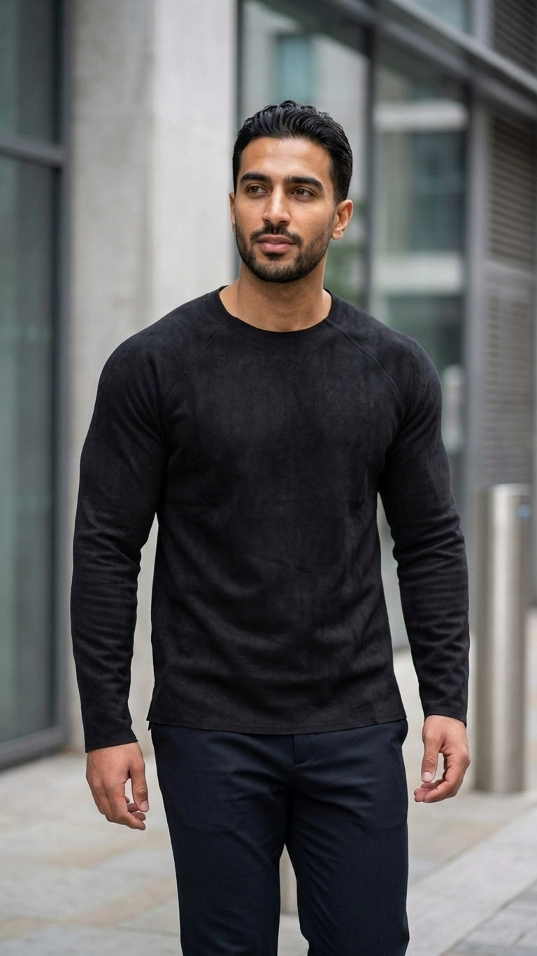 Geniş Yaka Reglan Kol Polar Erkek Siyah Sweatshirt 257049