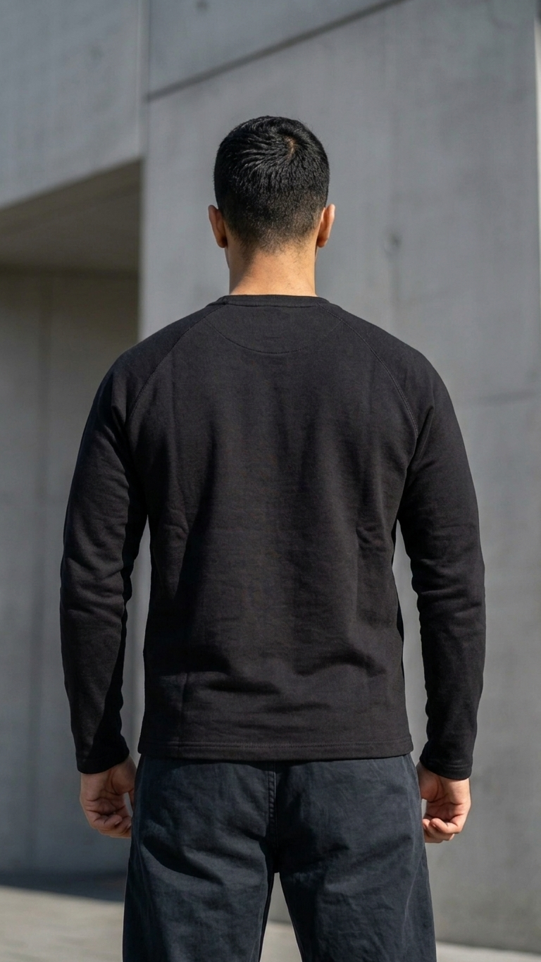 Geniş Yaka Reglan Kol Polar Erkek Siyah Sweatshirt 257049