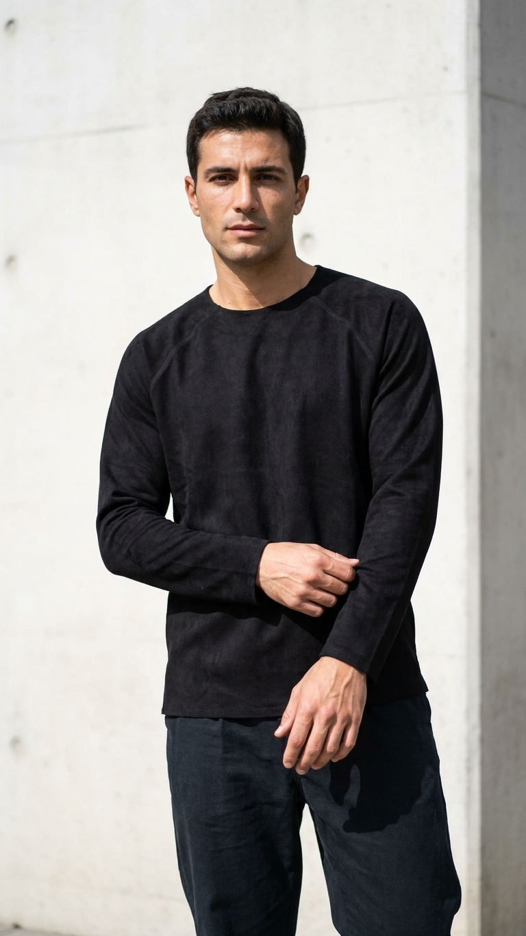 Geniş Yaka Reglan Kol Polar Erkek Siyah Sweatshirt 257049