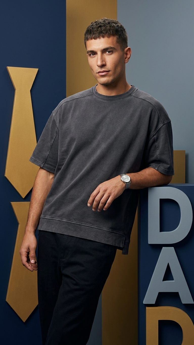 Parçalı Yıkamalı Antrasit Oversize Tshirt 26022