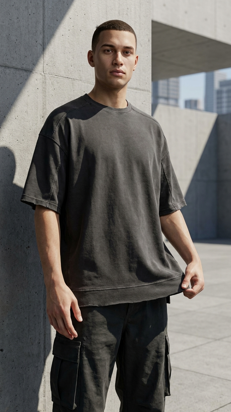 Parçalı Yıkamalı Antrasit Oversize Tshirt 26022