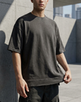 Parçalı Yıkamalı Antrasit Oversize Tshirt 26022