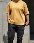 Parçalı Yıkamalı Bej Oversize Tshirt 26022