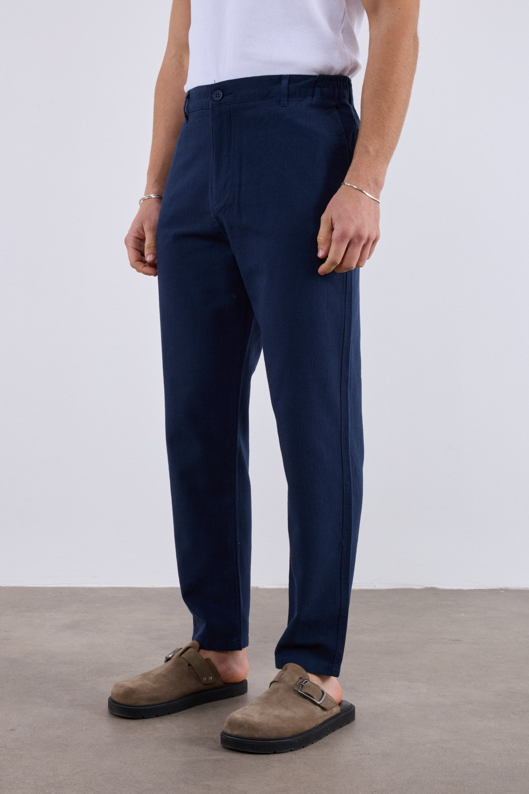 Keten Dokulu Regular Lacivert Erkek Pantolon 261009
