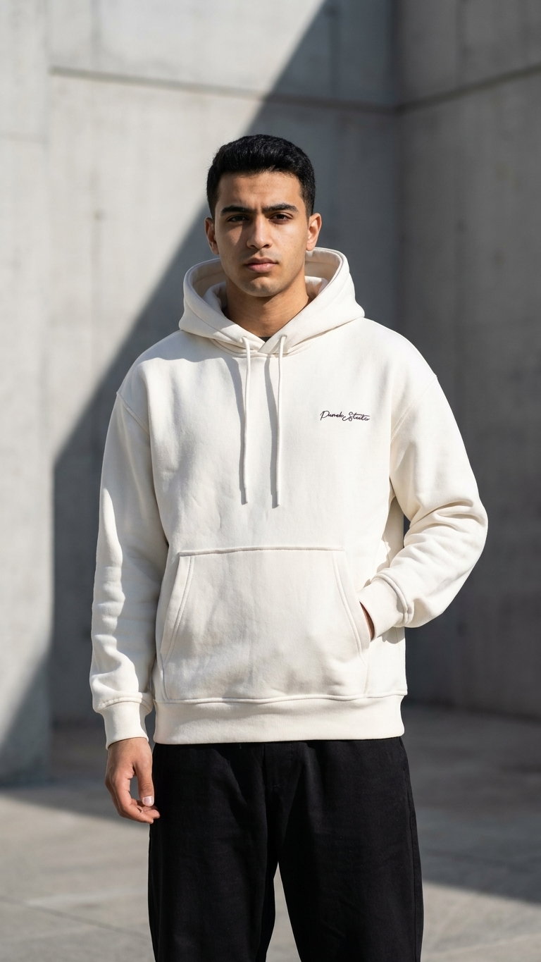 Minimal Baskı Ekru Oversize Sweatshirt 3242