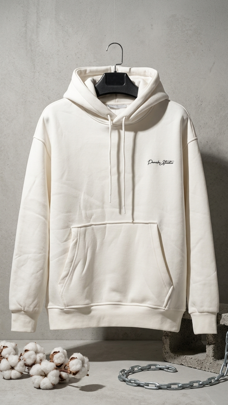 Minimal Baskı Ekru Oversize Sweatshirt 3242