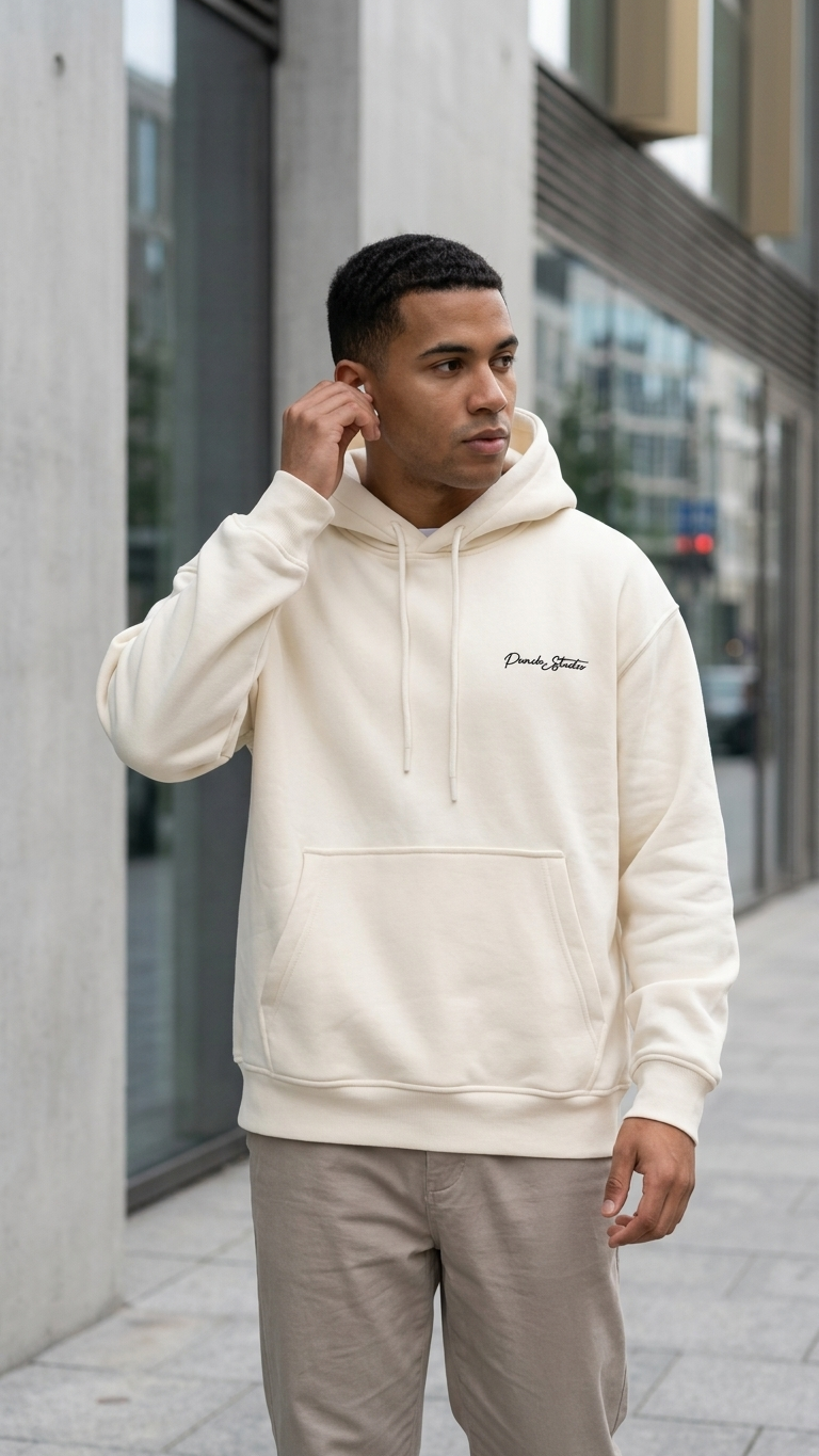 Minimal Baskı Ekru Oversize Sweatshirt 3242