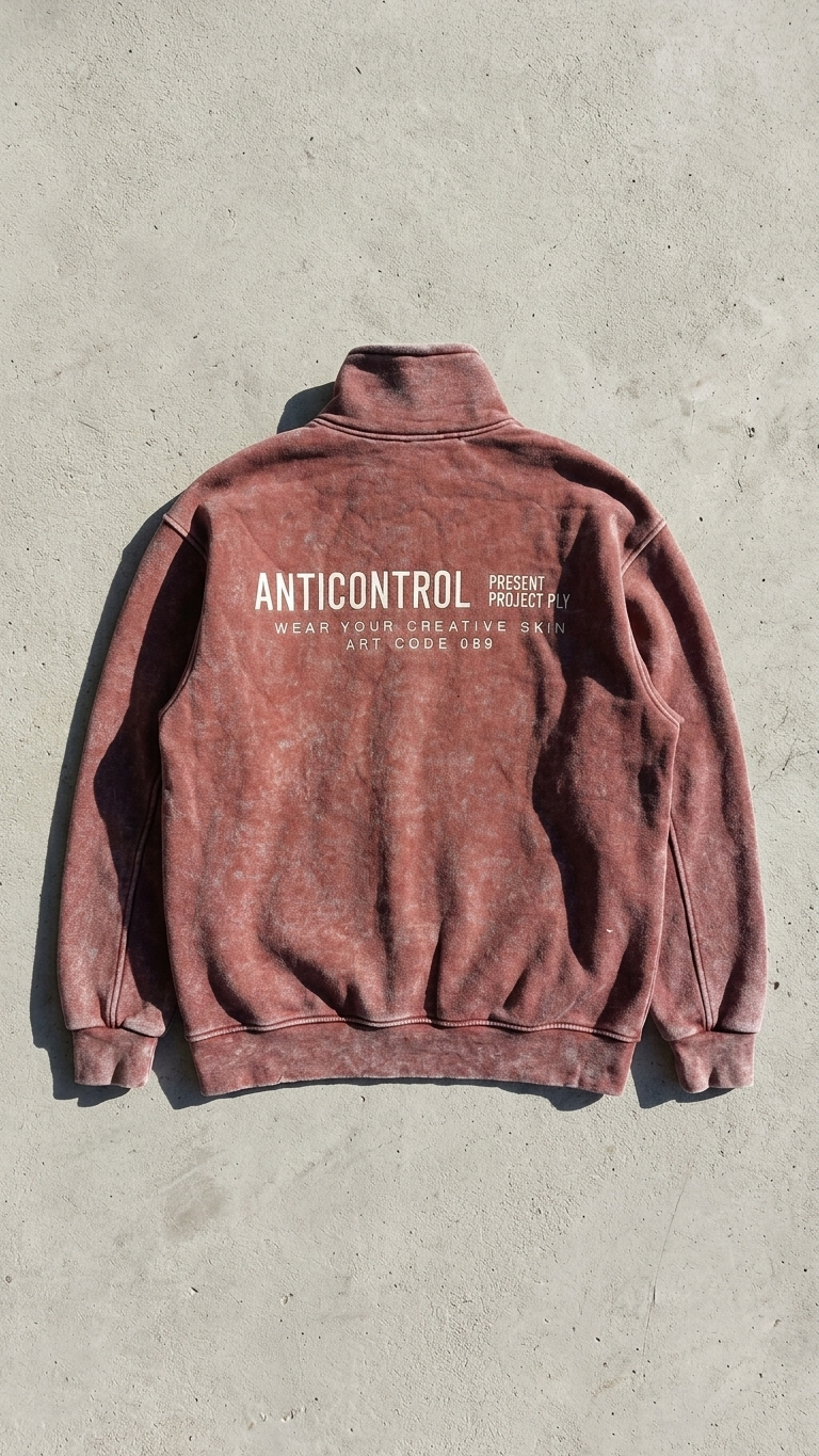 Yarım Fermuarlı Yıkama Efect Oversize Bordo Sweatshirt 3245