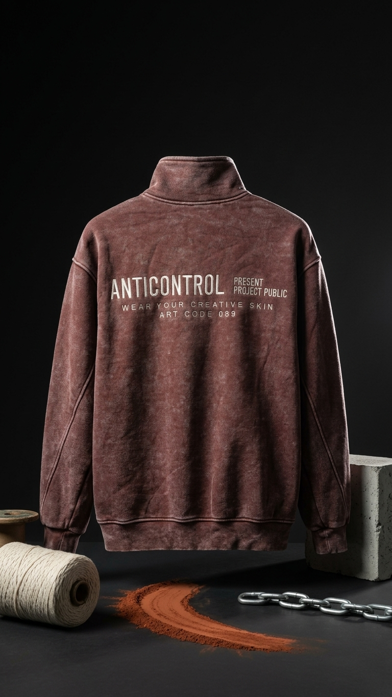 Yarım Fermuarlı Yıkama Efect Oversize Bordo Sweatshirt 3245